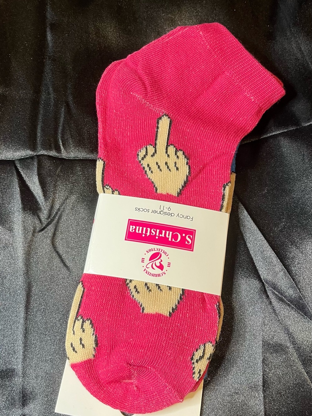 Christina Hot Pink Novelty Middle Finger Ankle Socks